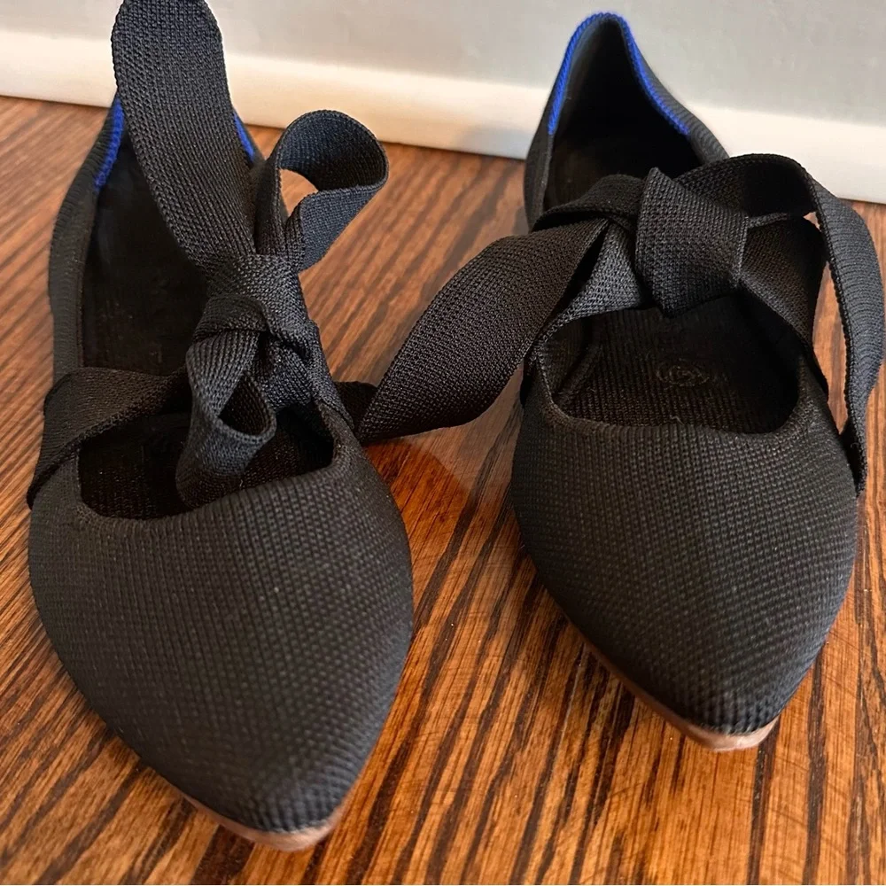 Rothy's Black Pointed Bow Knit Flats